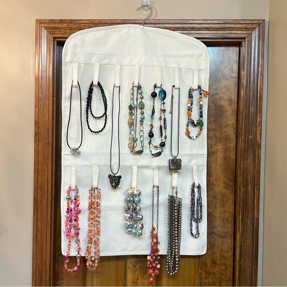 Necklaces Organizer BUNDLE Hanging‎ Organizer Two Sided Natural Canvas Necklaces